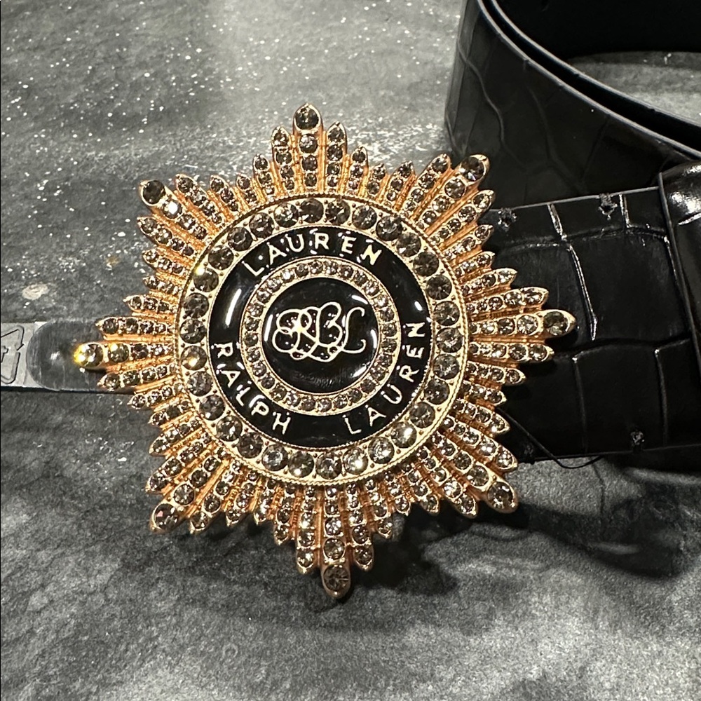 Lauren Ralph Lauren Starburst-Buckle Croc-Embossed Wide Belt